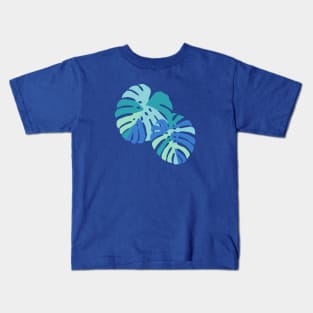 Monstera Leaves - Blue Kids T-Shirt